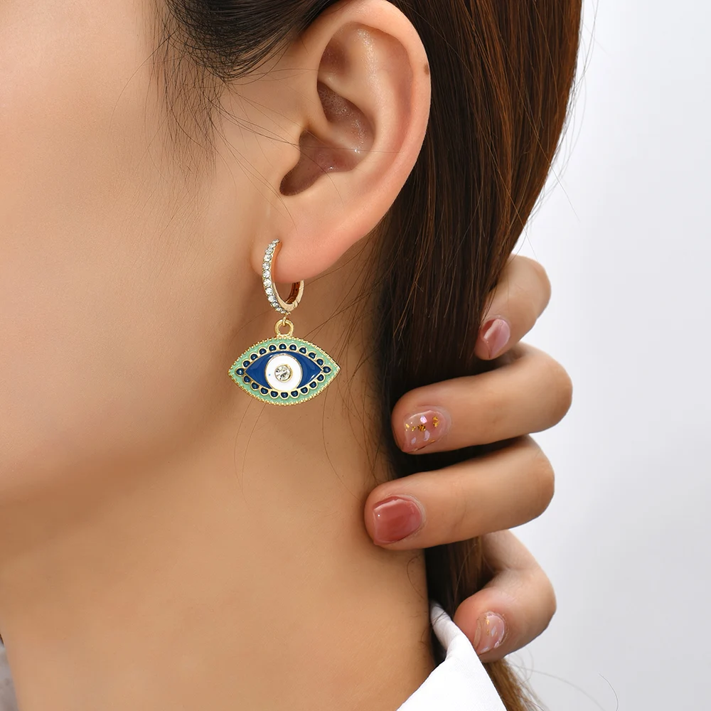 New Trendy Luxury Rhinestone Evil Eye Drop Earrings for Women Micro Pave Zircon CZ Eyes Earring Statement Charms Jewelry Gift