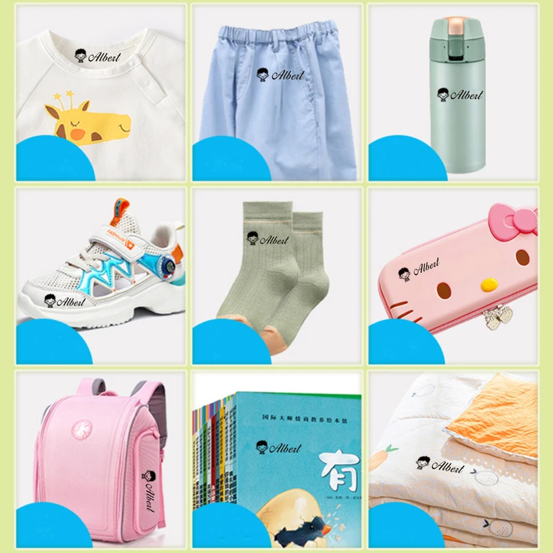 Kids Name Stamp for Clothing Cloth Self-Inking Stamper & Refill Fabric Ink Pad School Uniform Daycare Summer Camp