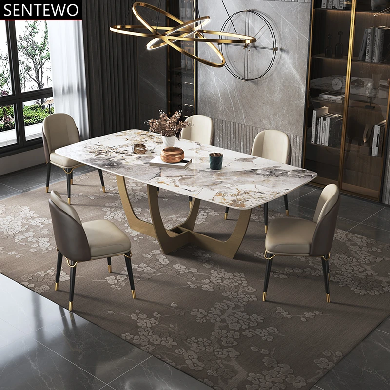 

Ltalian, каменная плита, столовая, искусственное кресло, набор, металлическая рама из углеродистой стали, искусственный мрамор, мебель для стола, 8 стульев