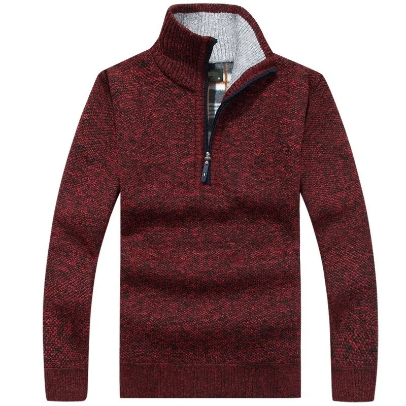 Men's Fleece Thicker Sweater Half Zipper Turtleneck Warm Pullover High Quality Male Slim Knitted Wool Sweaters For Spring 5