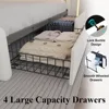 Queen Size Bed Frame with 4 Storage Drawers and LED Lights, Upholstered Platform Bed with Adjustable Headboard 3