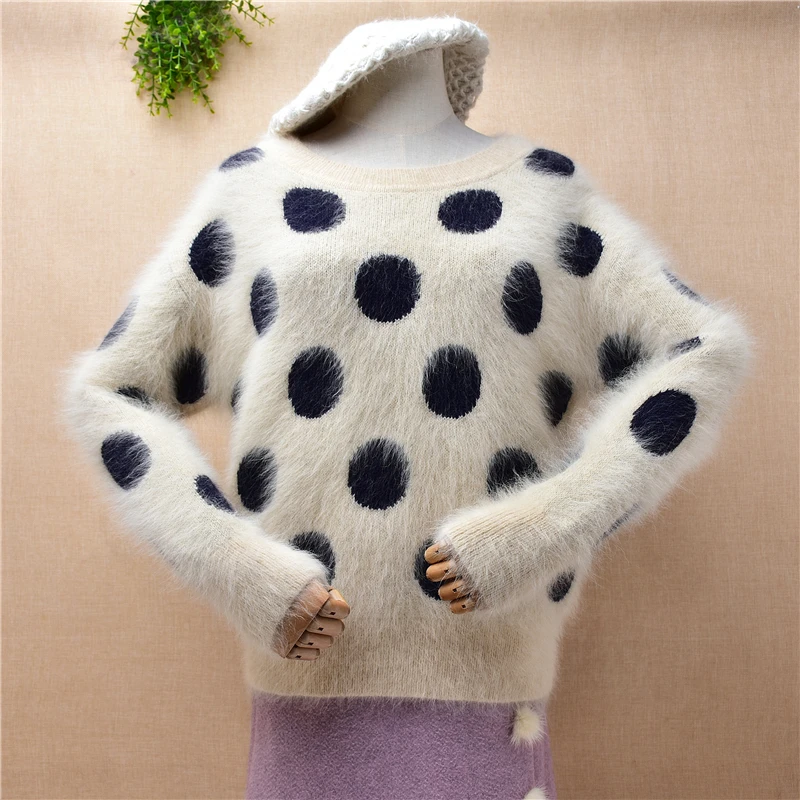 

Женский пушистый кашемировый свитер в горошек, с длинным рукавом и круглым вырезом