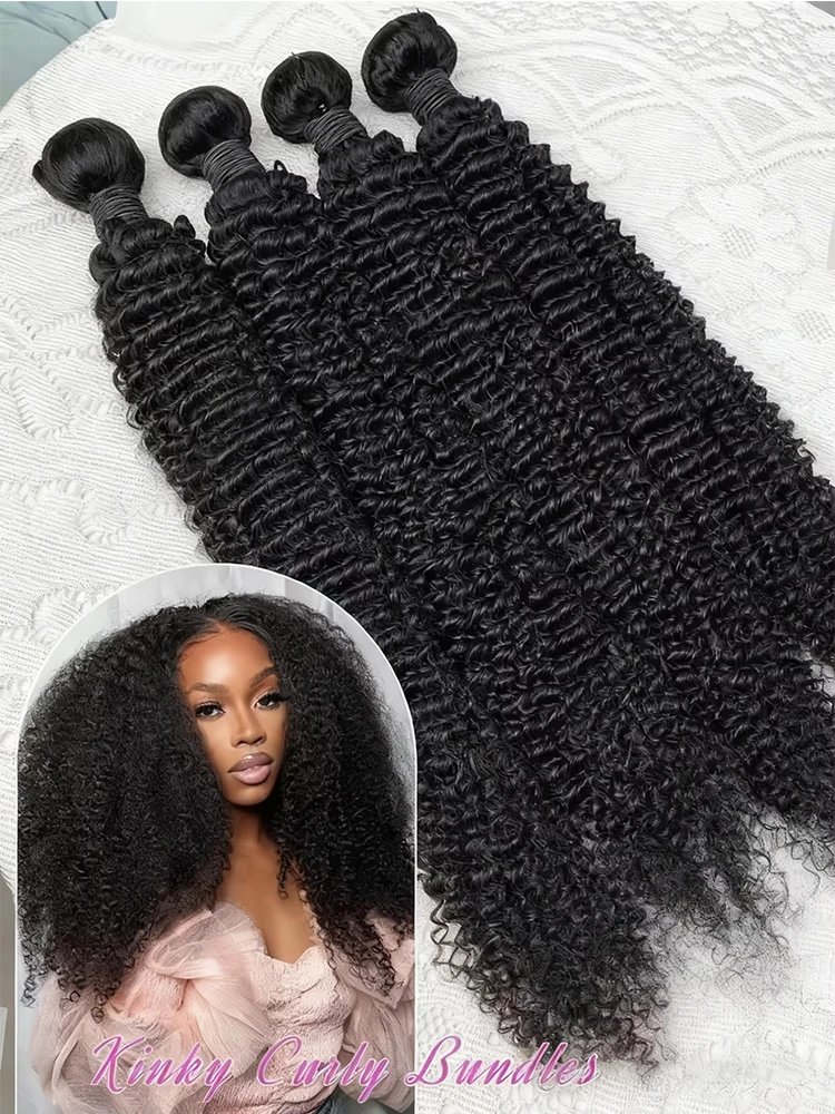 Mongolian Kinky Curly Human Hair Bundles 3 4 Bundles 28 30 Inch Virgin Remy Hair Extensions For Women Sew In Quick Weave Bundles 1
