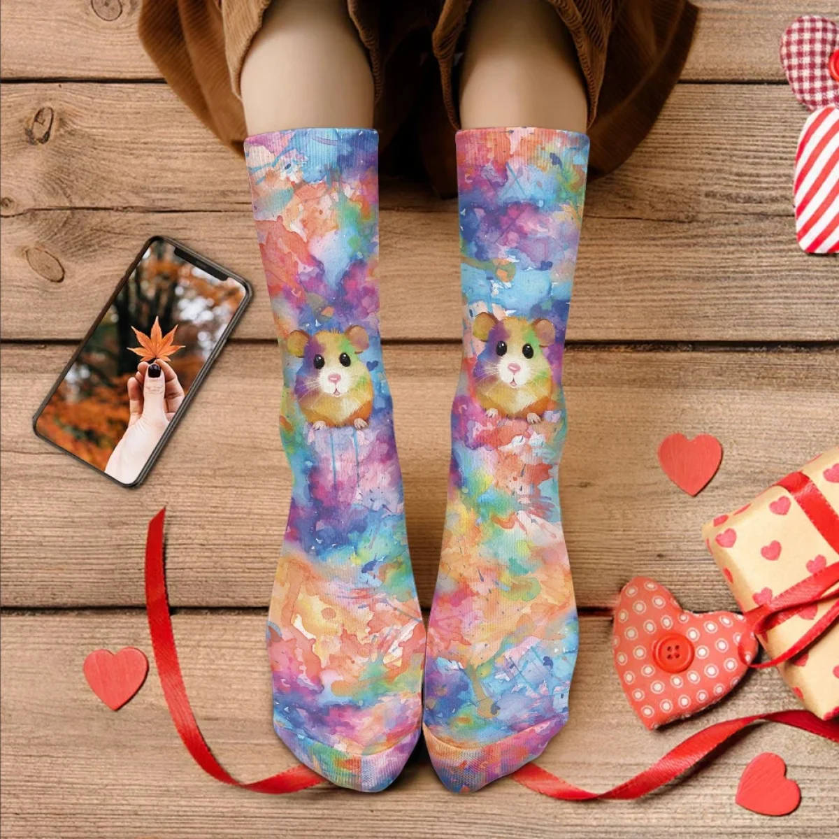 

Gradient Splashes Lovely Mouse Pattern Comfortable Sockings Sweat Absorbent Breathable Indigenous Deodorant Socks Custom Image
