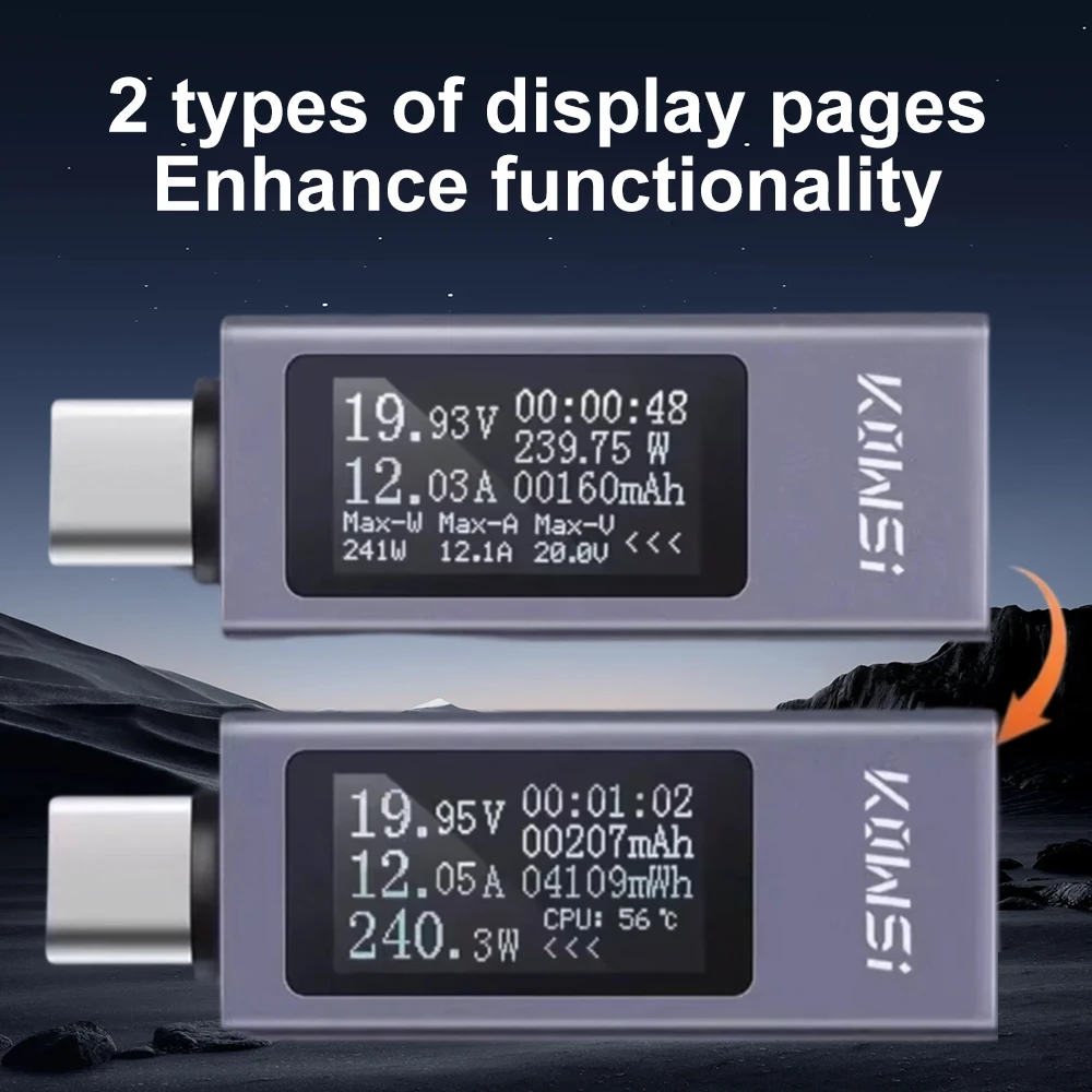 USB Type C Current Voltage Monitor Power Meter Tester Universal Mobile Phone Charger Power Detector for iPhone 15 Samsung Xiaomi