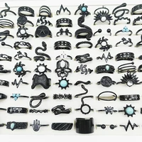 30/50pcs/Lot Wholesale New Design Black Spray Paint Finger Rings for Women Mix Style Party Decorate Bar Personality Jewelry Girl 1