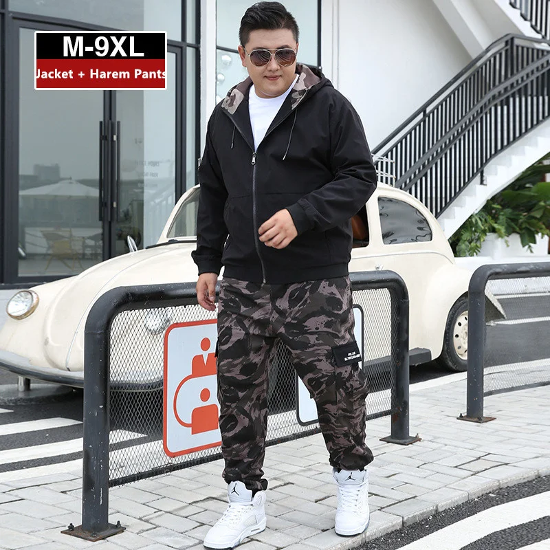 

Men Clothes 2024 Tracksuit Harem Cargo Camouflage Jacket Pants 2 Piece Set Mens Hoodies XXXXL Coat Track Suit 6XL 7XL 8XL 9XL