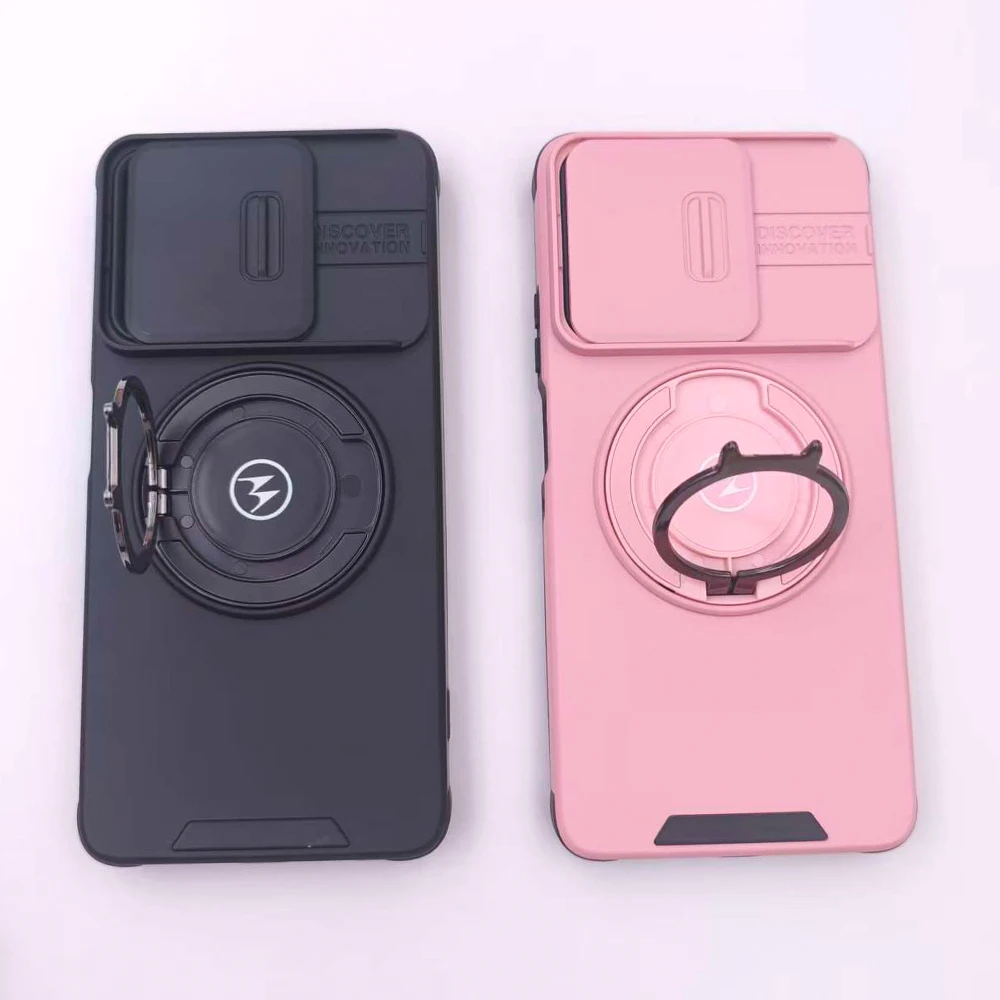 360 Degree Rotating Metal Ring Stand Case with Slide Camera Lens Protection and Shockproof Design