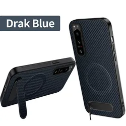 Luxury Carbon Fiber Shockproof Phone Holder with Magnetic Cover - Sony Xperia 10 VII (Blue)