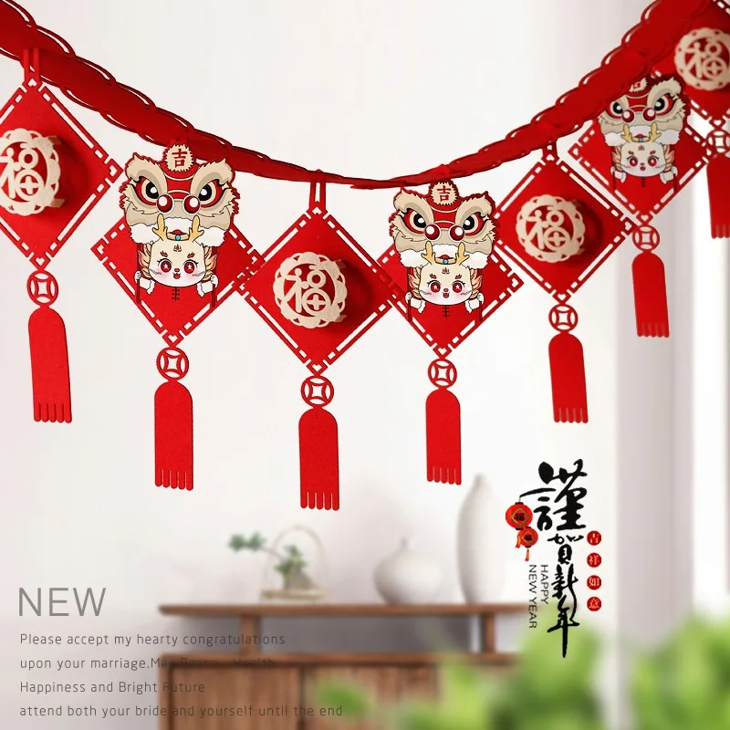 

Яркие украшения для китайского Нового года, баннер на год Дракона, флажки для весеннего фестиваля, Подвесные Украшения для лунного года