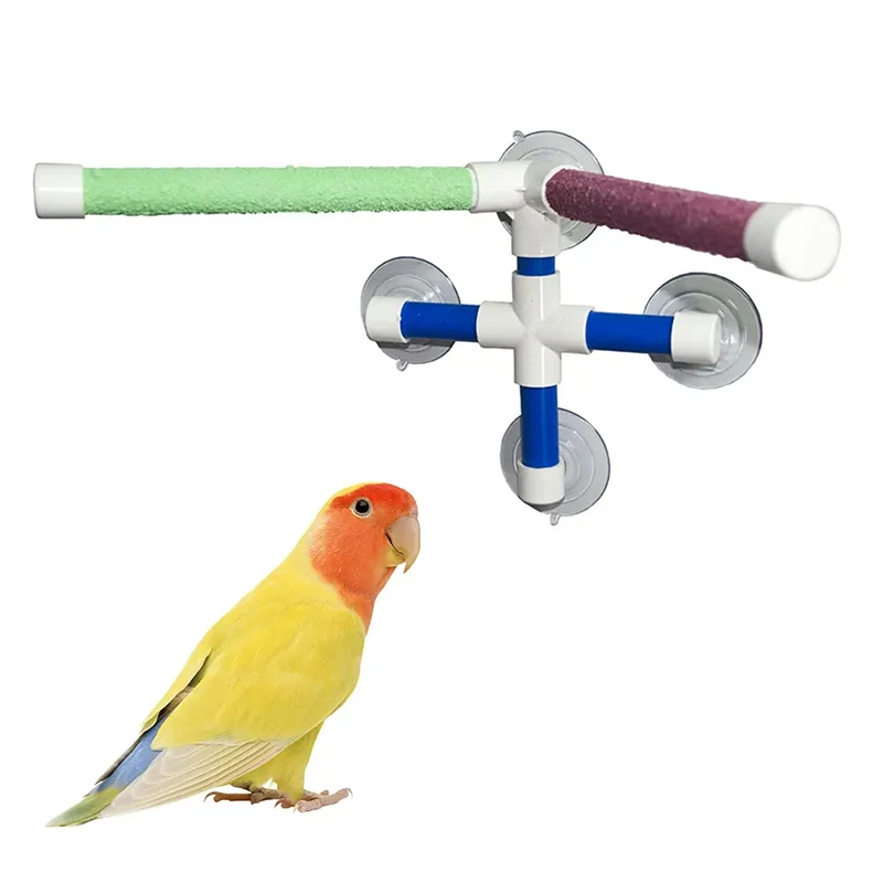 Pet Parrot Bath Shower Perches Standing Platform Rack Suction Wall Cup Bird Toys Parrot Stand Stick Rack Perch For Birds Pet Toy