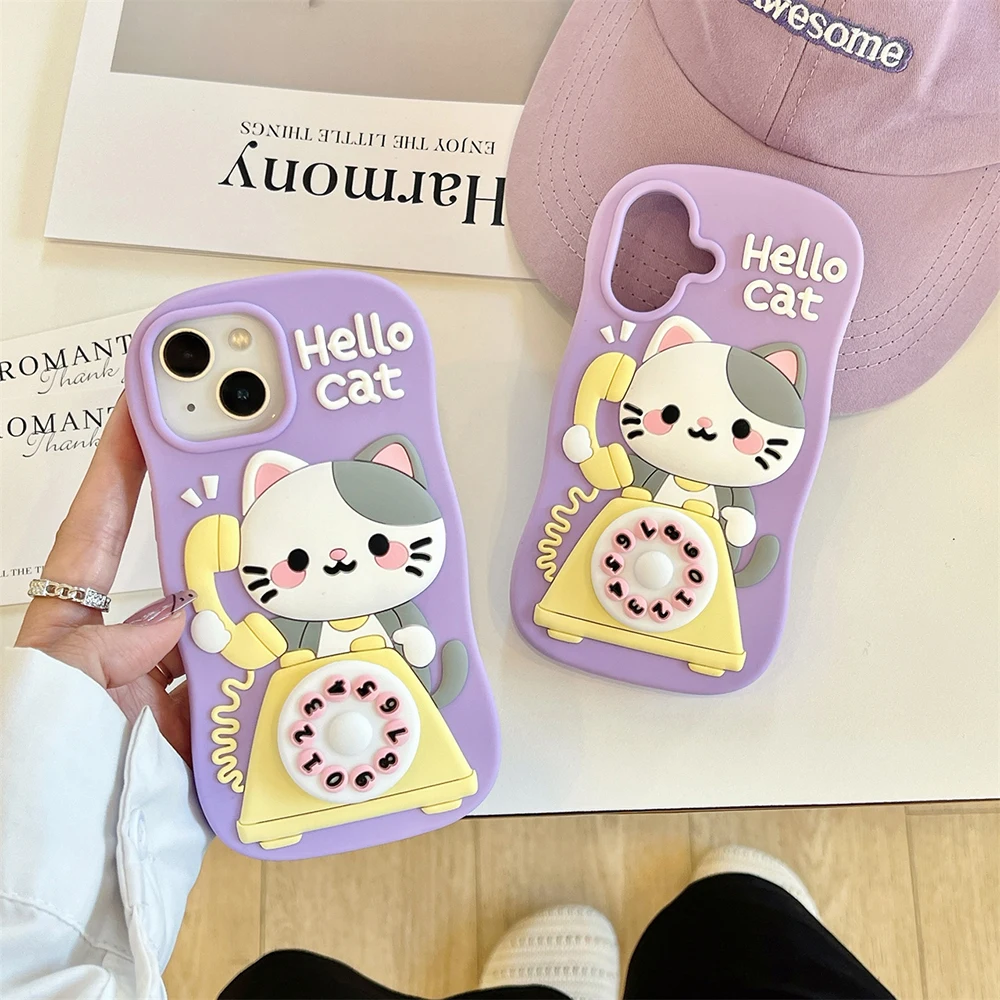 Kawaii Hello Cat 3D Cartoon Silicone Phone Case