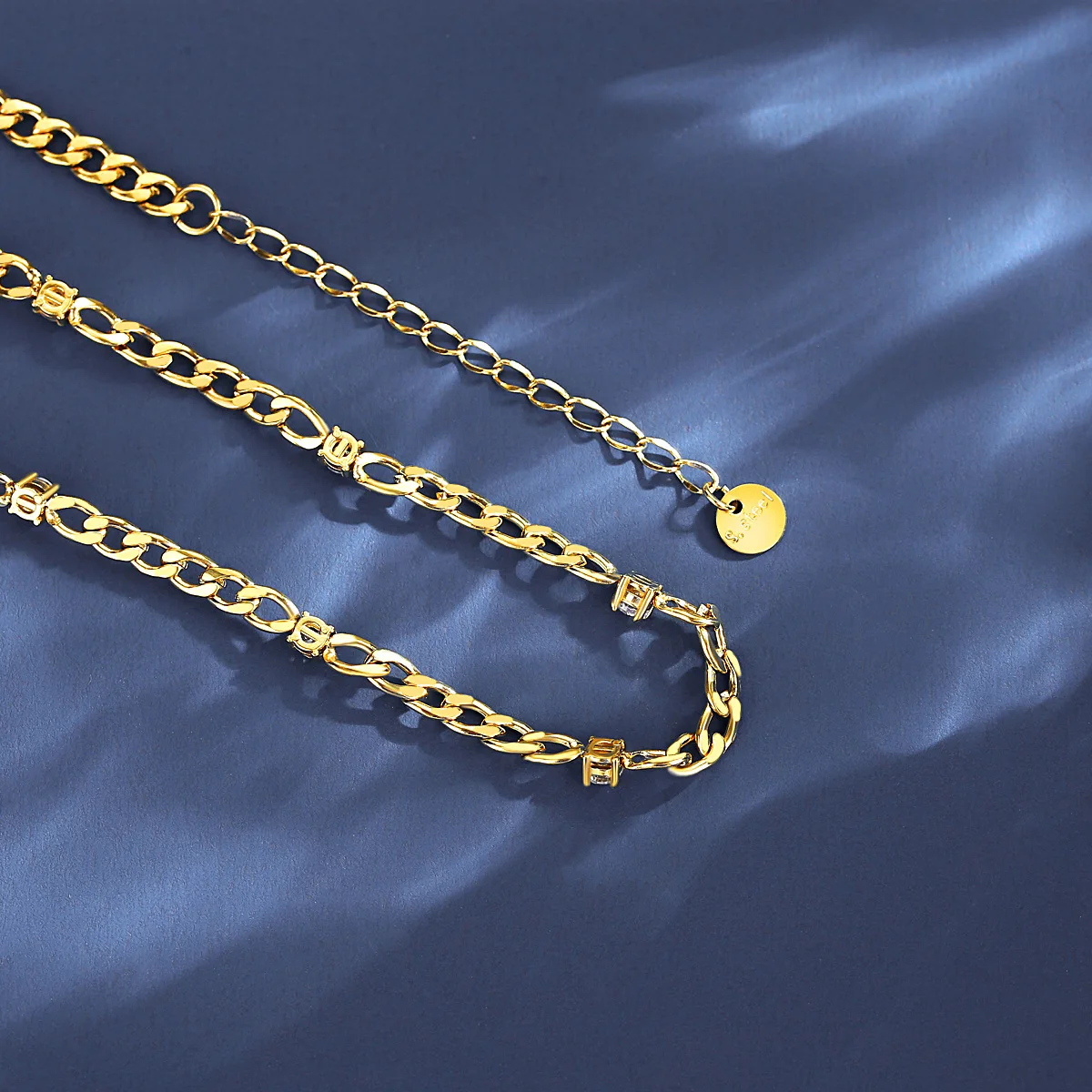 FXLRY Fashion Gold Color Colorful Zircon The Chain Of Tennis Stainless Steel Necklace For WomenFashion Girl Party Jewelry