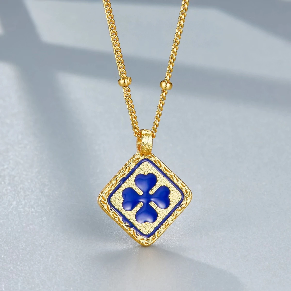 Minimalist Silver 2-sided Square Pendant Chic Lucky  Necklace