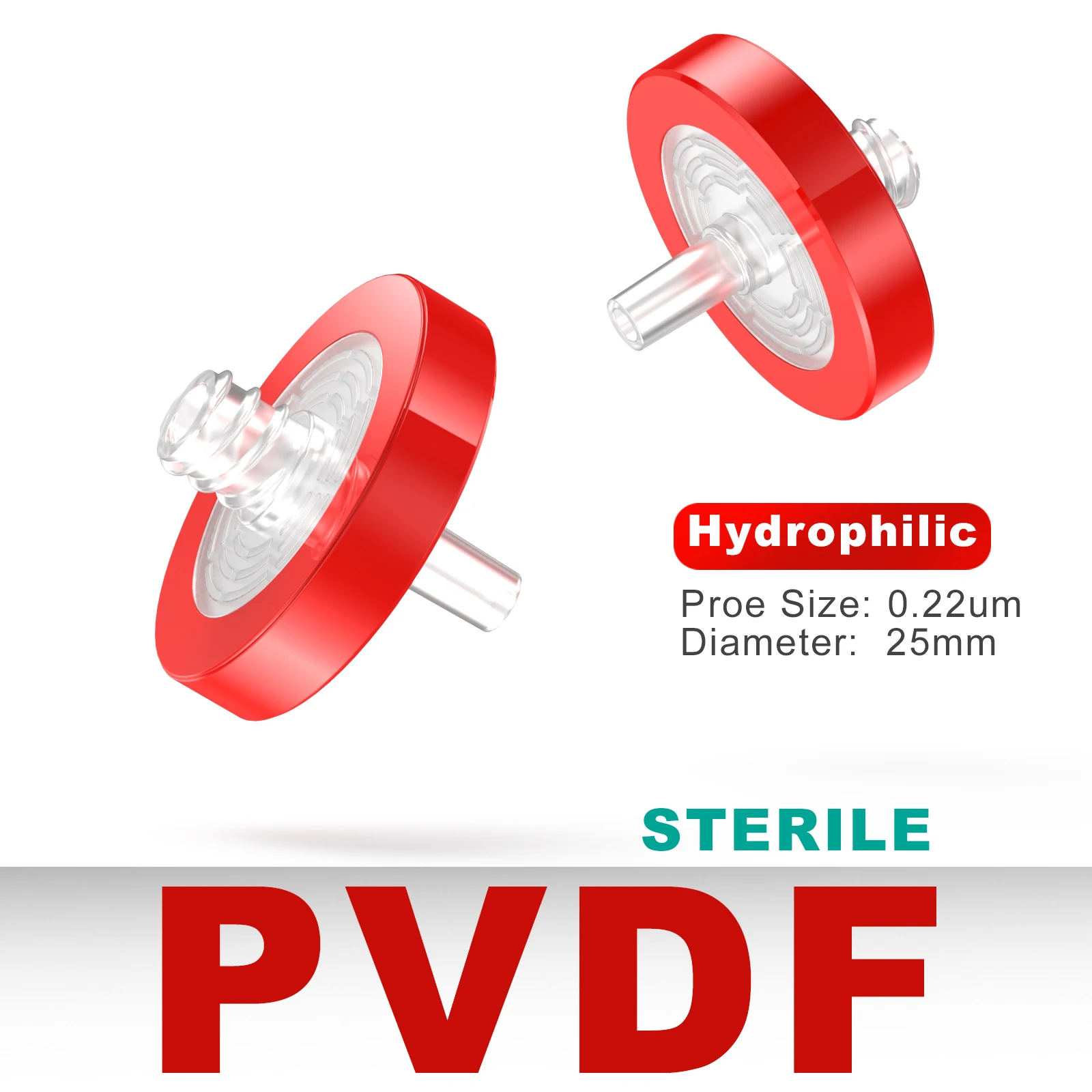 Sterile Filter Hydrophilic PVDF 25mm 0.22um Membrane High Throughput Individually Packed,10pcs