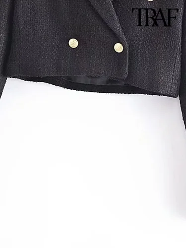 TRAF 여성용 트위드 크롭 블레이저 코트, 빈티지 긴 소매 앞 버튼, 여성 아우터, 세련된 조끼, 패션 4