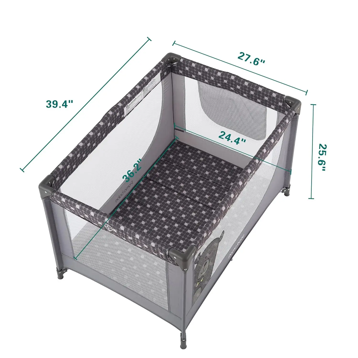 Portable Crib Baby Playpen with Mattress and Carry Bag Grey 3