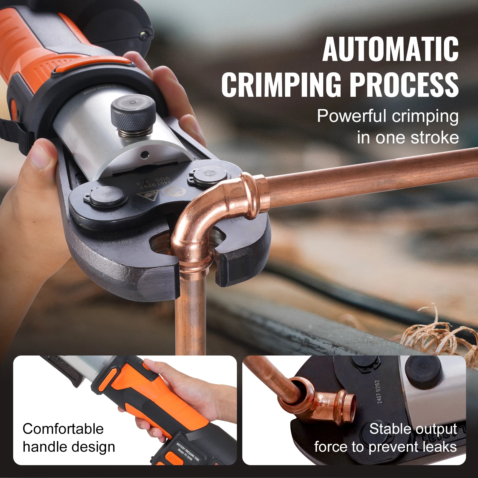 SucceBuy Press Tool 18V Electric Pipe Crimping Tool for 1/2” 3/4” 1” 1-1/4" 1-1/2" 2" Copper Pipes Press Tool w/ Brushless Motor