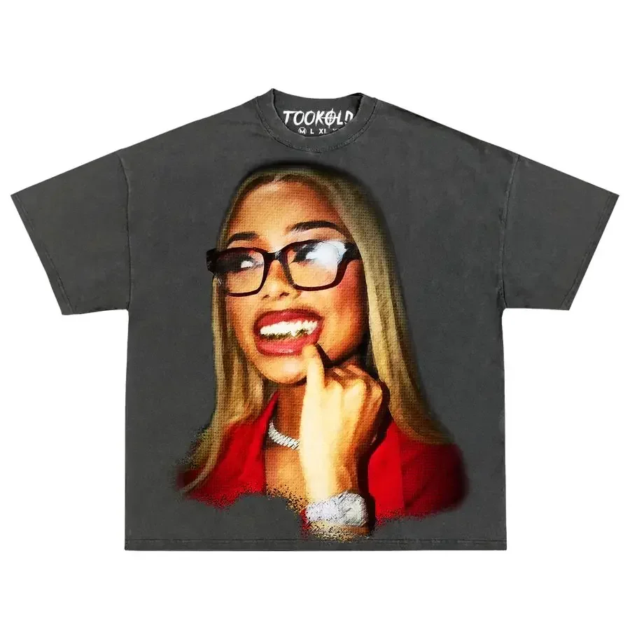 thumbnail image 1 of Camisetas de estilo hip hop con estampado de retrato de cabeza grande de moda Harajuku para mujer, camisetas de manga corta de gran tamaño con diseño INS Sense, camisetas estilo callejero americano Y2, 1 of 5