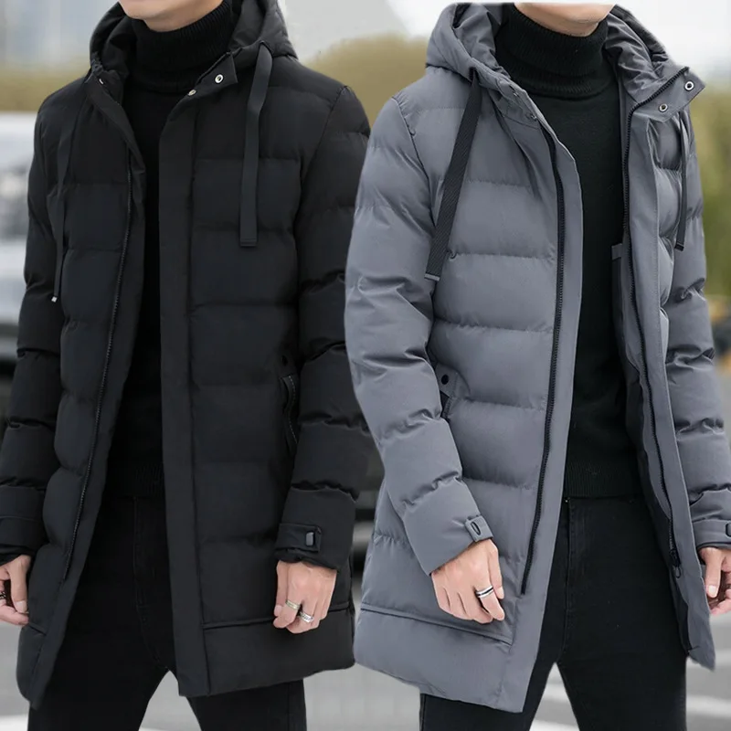 

2023 Men Mid-Length Thick Warm Hooded Padded Jackets Winter Jacket Solid Color Casual Puffer Parkas Coats Plus Size 7Xl
