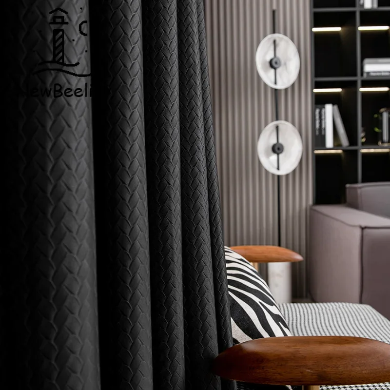 

Modern Curtains for Living Dining Room Bedroom Black High-precision Curtains Full Blackout Floor-to-ceiling Sunscreen Insulation