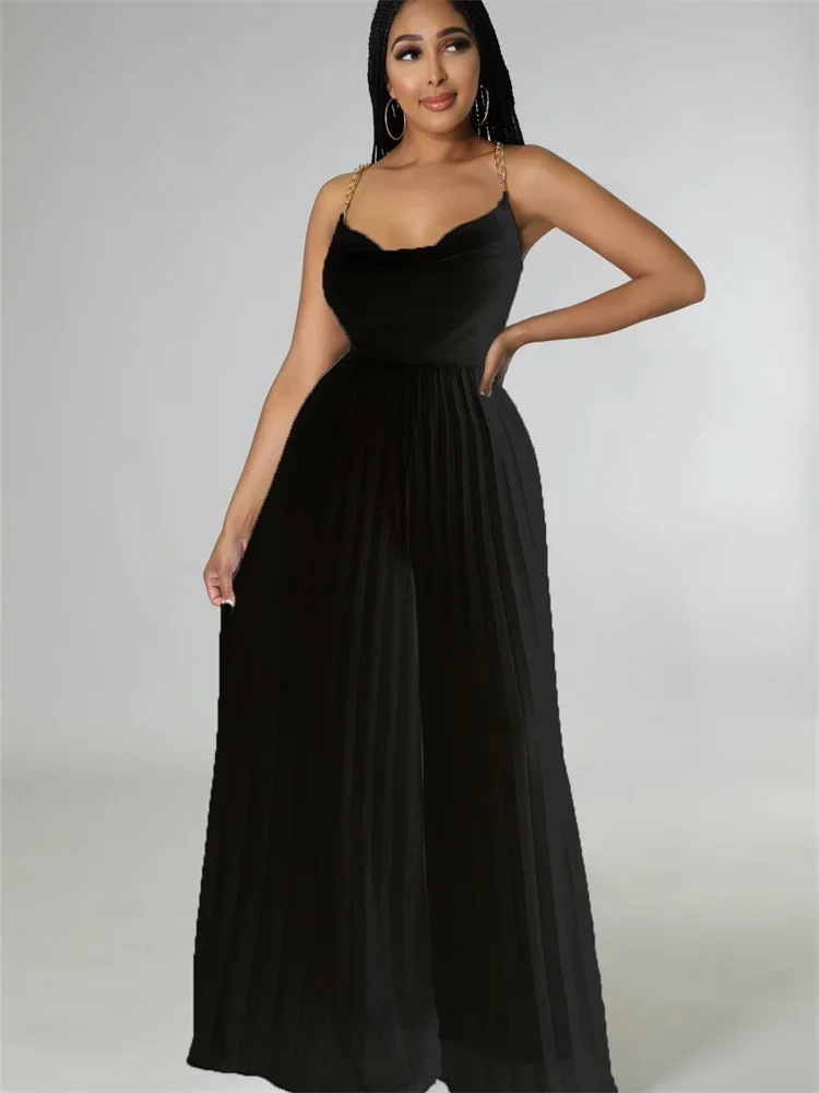 Wmstar Summer Jumpsuits Women Backless Sleeveless High Temperature Pleated Solid Wide Leg Rompers Wholesale Dropshipping 2025