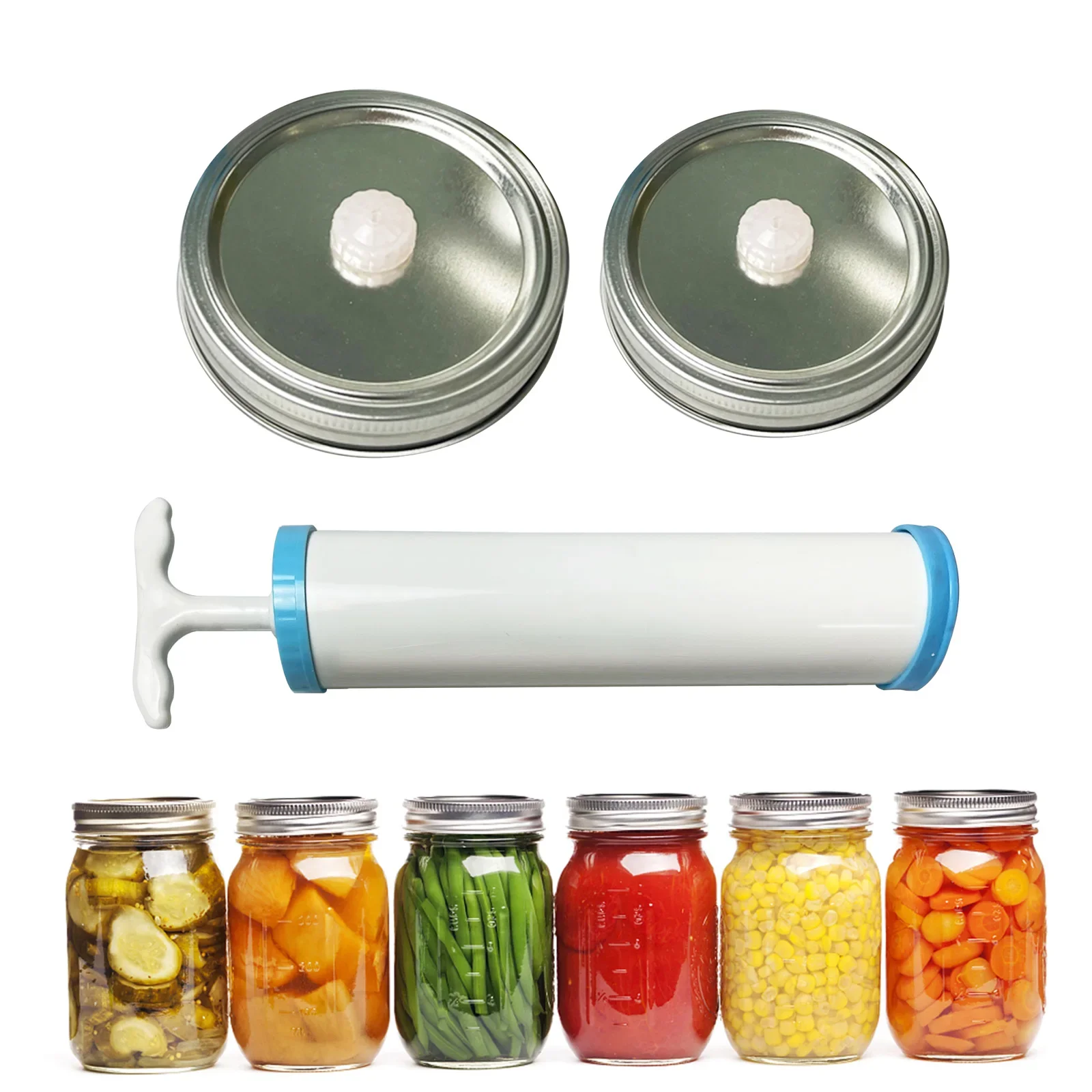 Mason Jars Covers Vacuum Preservation Lids Set Mason Can Air Extraction Caps Reusable Food Jars Sealing Caps with Manual Pump