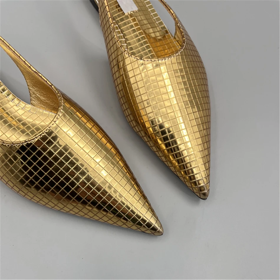 AL*A Silver Slingback Shoes In Real Leather High Quality Golden Mirror Flat Shoes 2025 New Luxury Design Shoes For Women 6