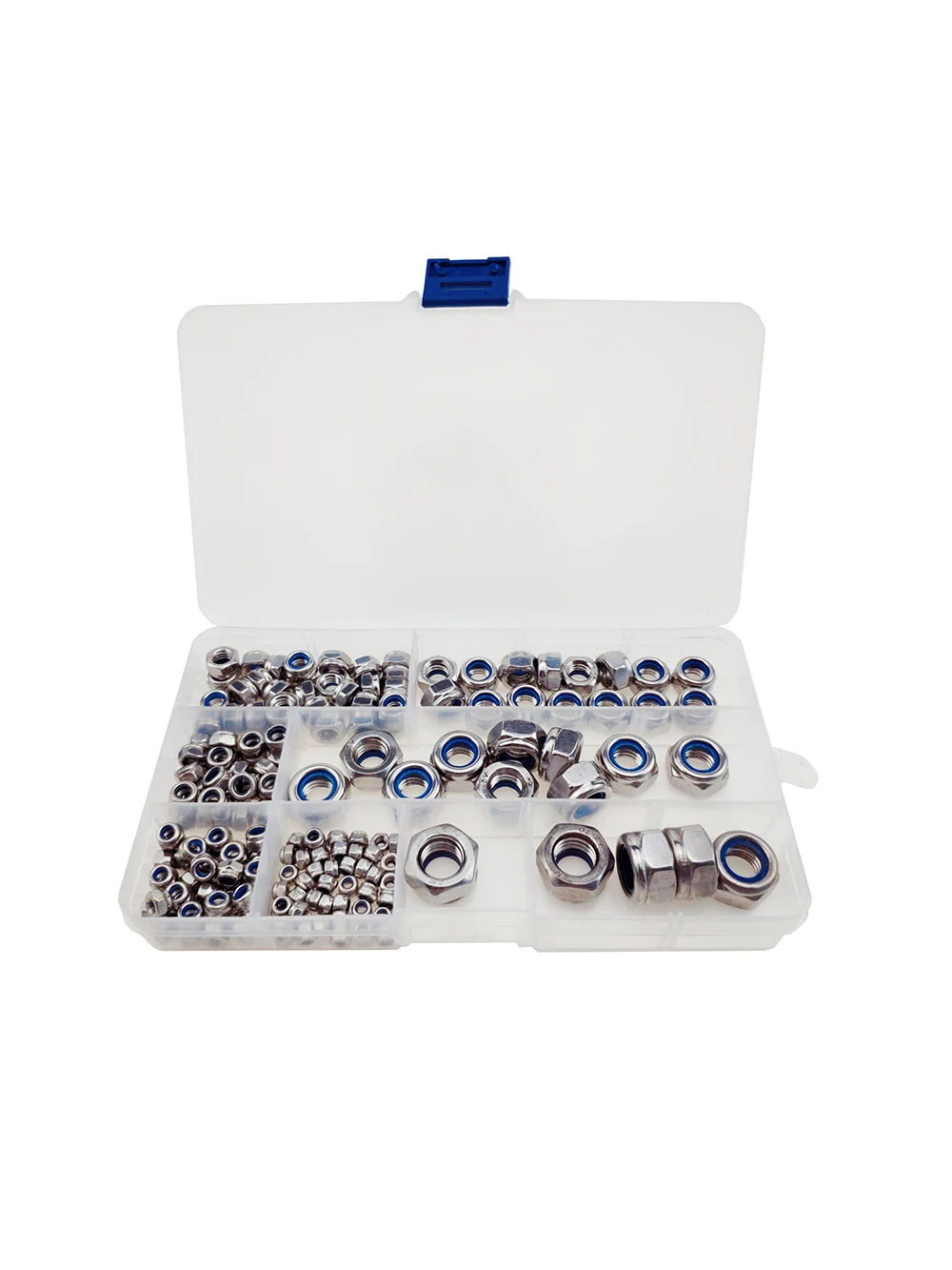 Description Picture 3 of item170PCS M3 M4 M5 M6 M8 M10 M12 304 Stainless Steel Hexagon Nylon Lock Nuts Set Furniture Bolts Kit