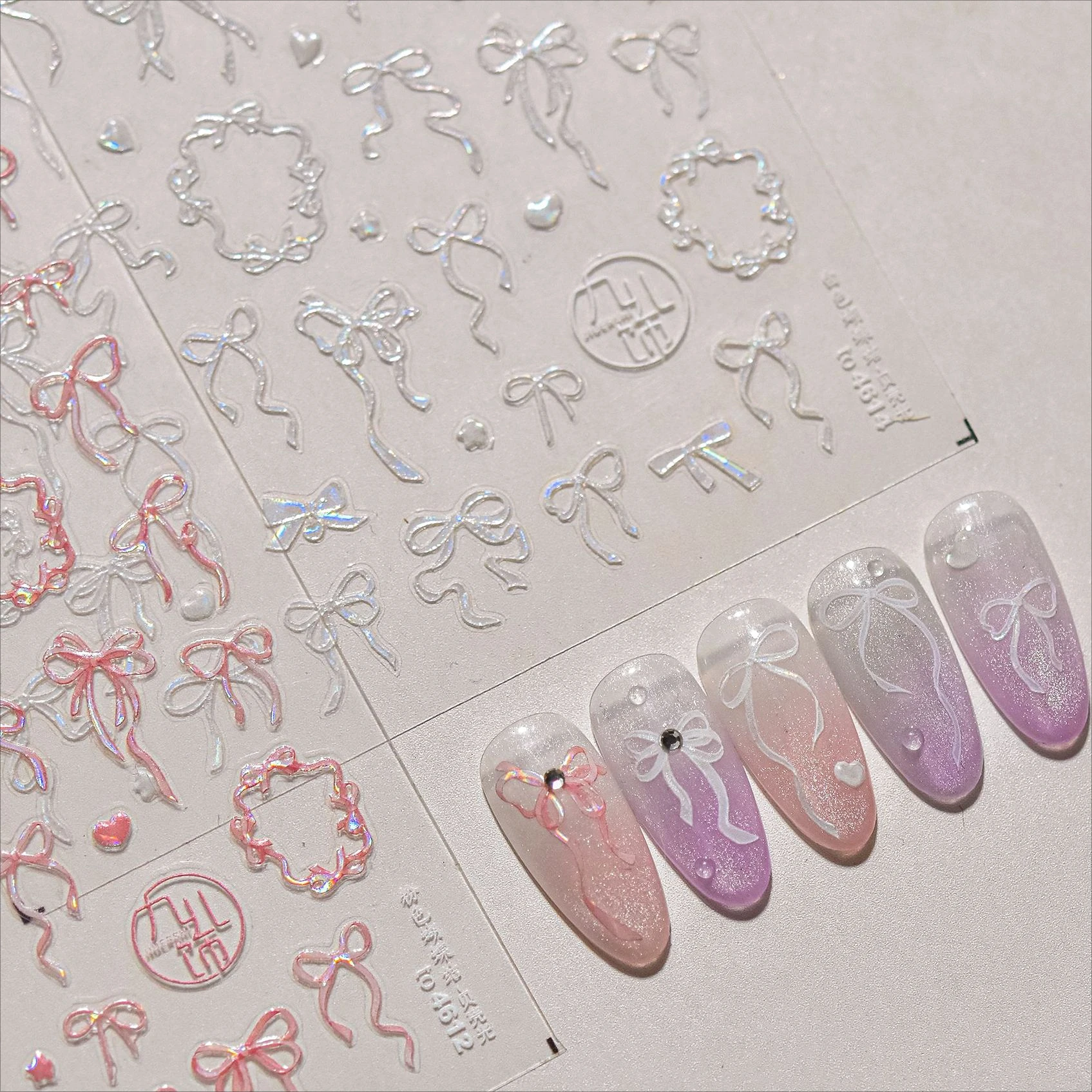 Shiny White Black Pink Bowknot Silk Ribbon Love Heart Charming Star Refined Lace Self Adhesive Nail Art Stickers Manicure Decals 2
