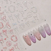 Shiny White Black Pink Bowknot Silk Ribbon Love Heart Charming Star Refined Lace Self Adhesive Nail Art Stickers Manicure Decals 2