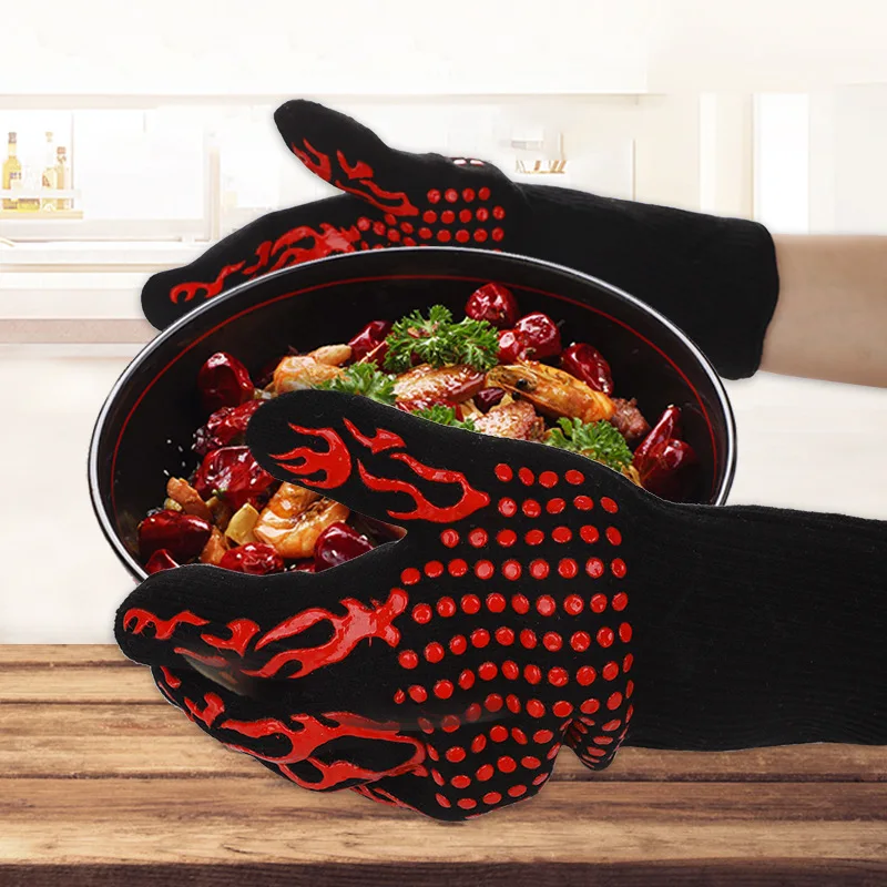 

Bbq New Gloves Silicone Heat-resistant Glove Kitchen Microwave Oven Mitts 500 800 Degree Fireproof And Non-slip Barbecue Gloves
