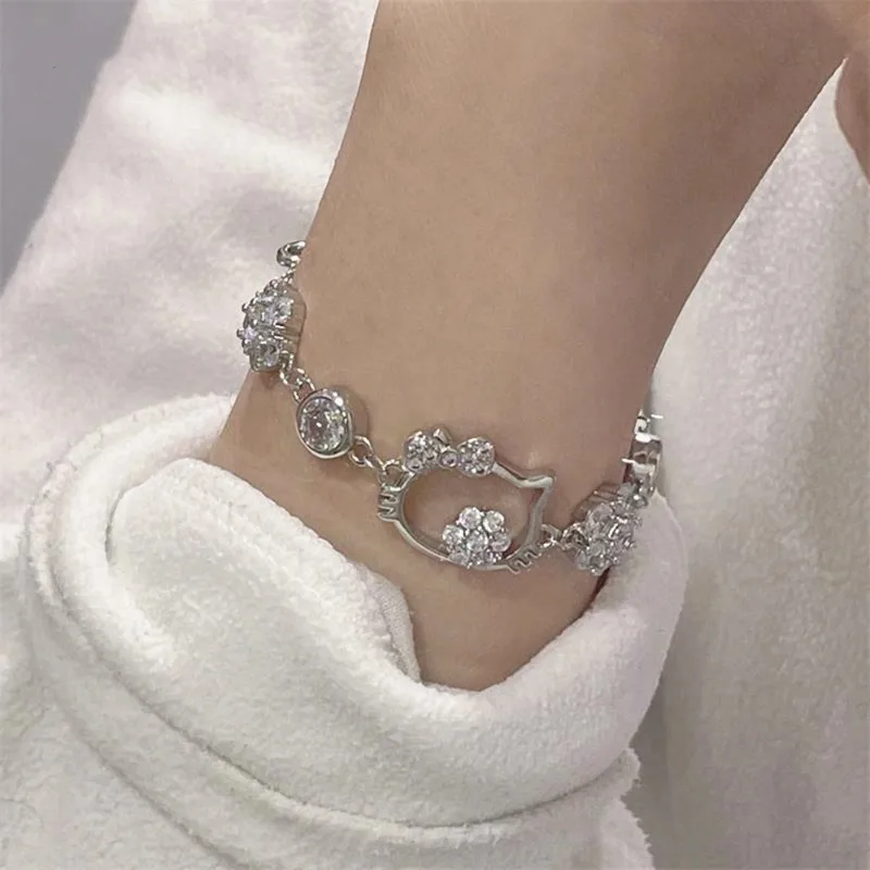 

Sanrio Kawaii Hellokitty Flash Drill Bracelet Anime Adjustable Zircon Exquisite Schoolgirl Festival Birthday Gift Cute Beautiful