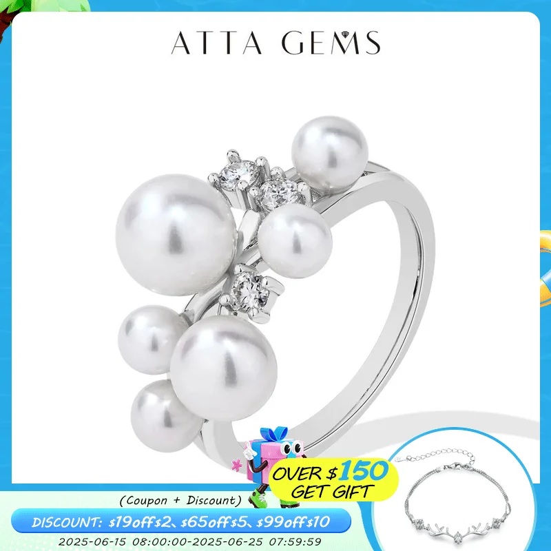ATTAGEMS Pearl Moissanite Ring DVVS 100% S925 Sterling Silver Plated With18k Gold for Women Engagement Bride Jewelry Luxury Gift