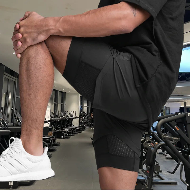 2025 NEW men's sports shorts 2 in 1 Running shorts men's double layer breathable fitness bodybuilding training Jogging Shorts 3