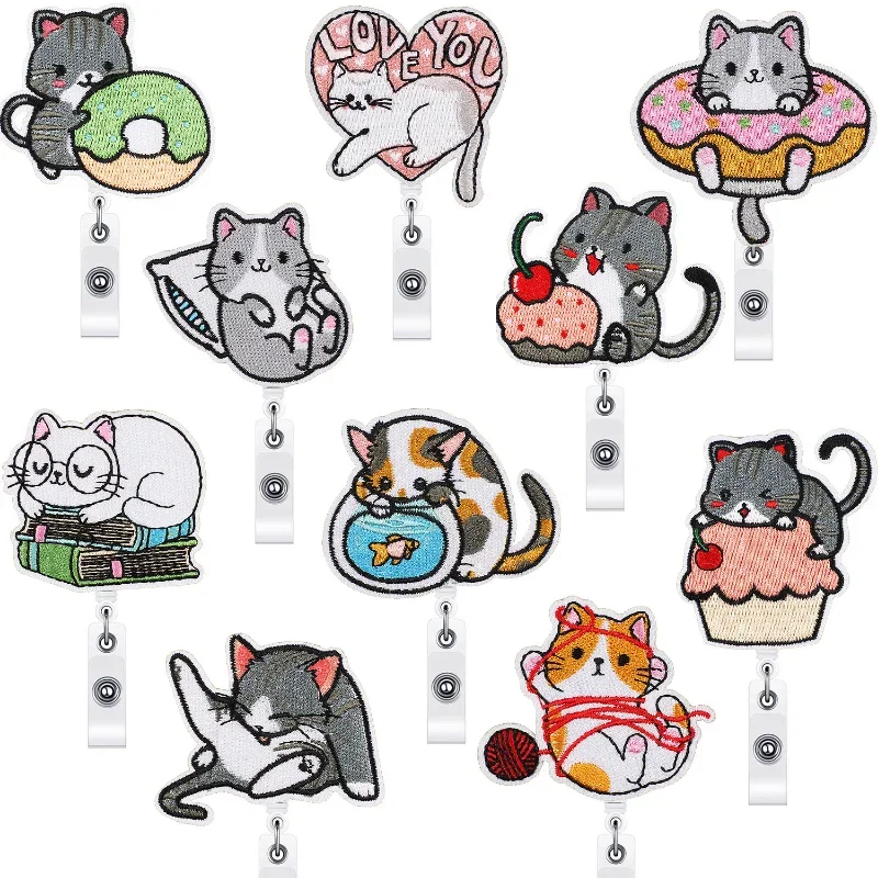 Retractable Badge Reel Cartoon Embroidery Badge Holder Kawaii Animal Cat