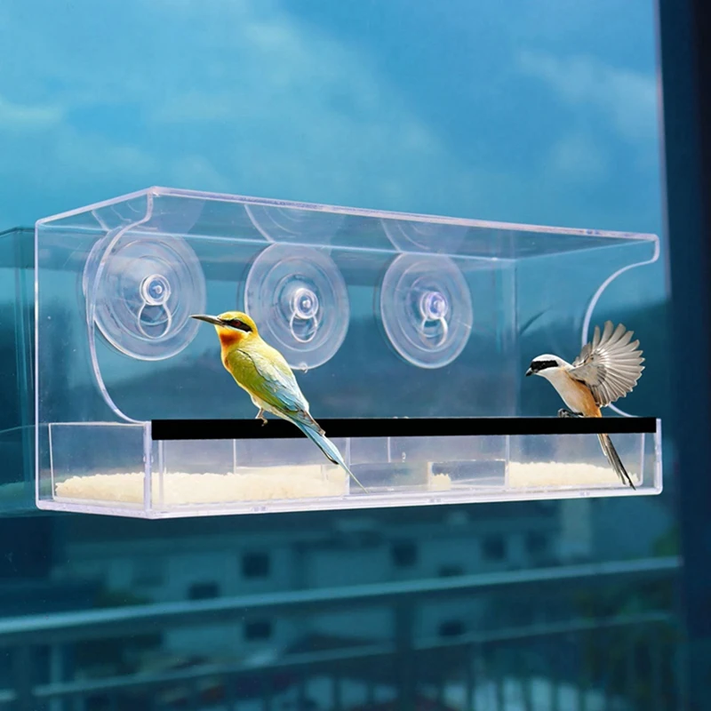 Mangeoire à oiseaux avec ventouse, fenêtre transparente extérieure