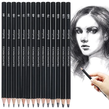 14Pcs/Set Drawing Sketch Pencils Set Wooden Professional Art Supplies HB 2B 6H 4H 2H 3B 4B 5B 6B 10B 12B 1B Painting Stationery