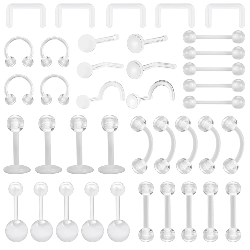 

ZS 14/16/20G Acrylic Septum Rings Clear Nose Studs Flexiable Lip Piercing Care Transparent Belly Eyebrow Tragus Earring Jewelry