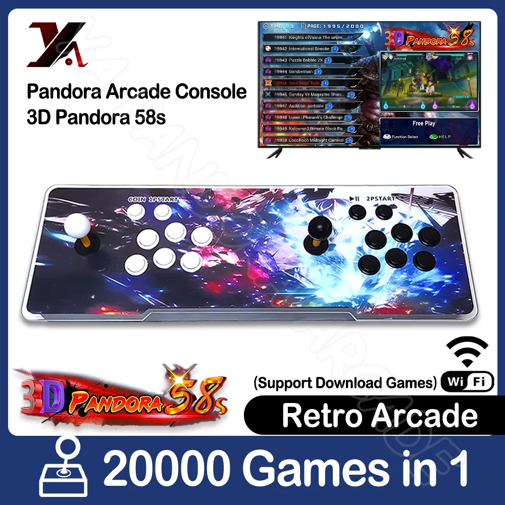 Pandora SAGA EX Arcade Box  3D WIFI Pandora 58s 20000 in 1 64 GB Save Function Multiplayer Joysticks Arcade Console