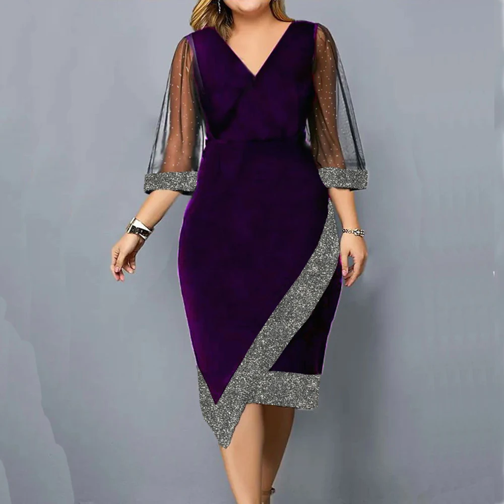 thumbnail image 1 of L-5XL Large Size Dress for Women 2023 Winter Plus Size Black Vestidos Formal Occas Dress Elegant Long Skirt Party Female Clothin, 1 of 5
