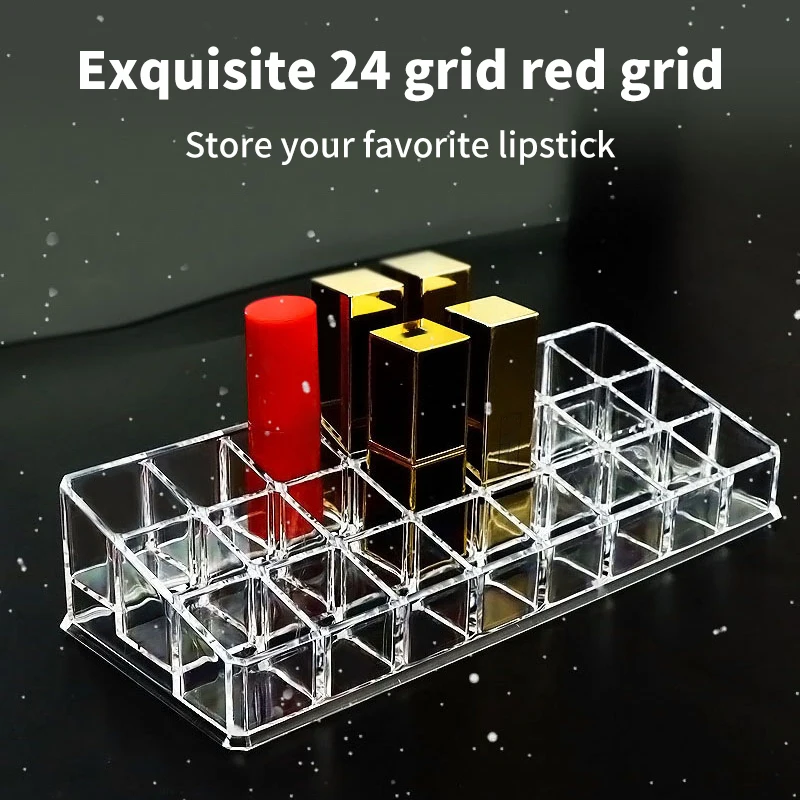 24 Lattices Acrylic Lipstick Organizer Lip Gloss Container Nail Polish Storage Box Makeup Display Rack 3