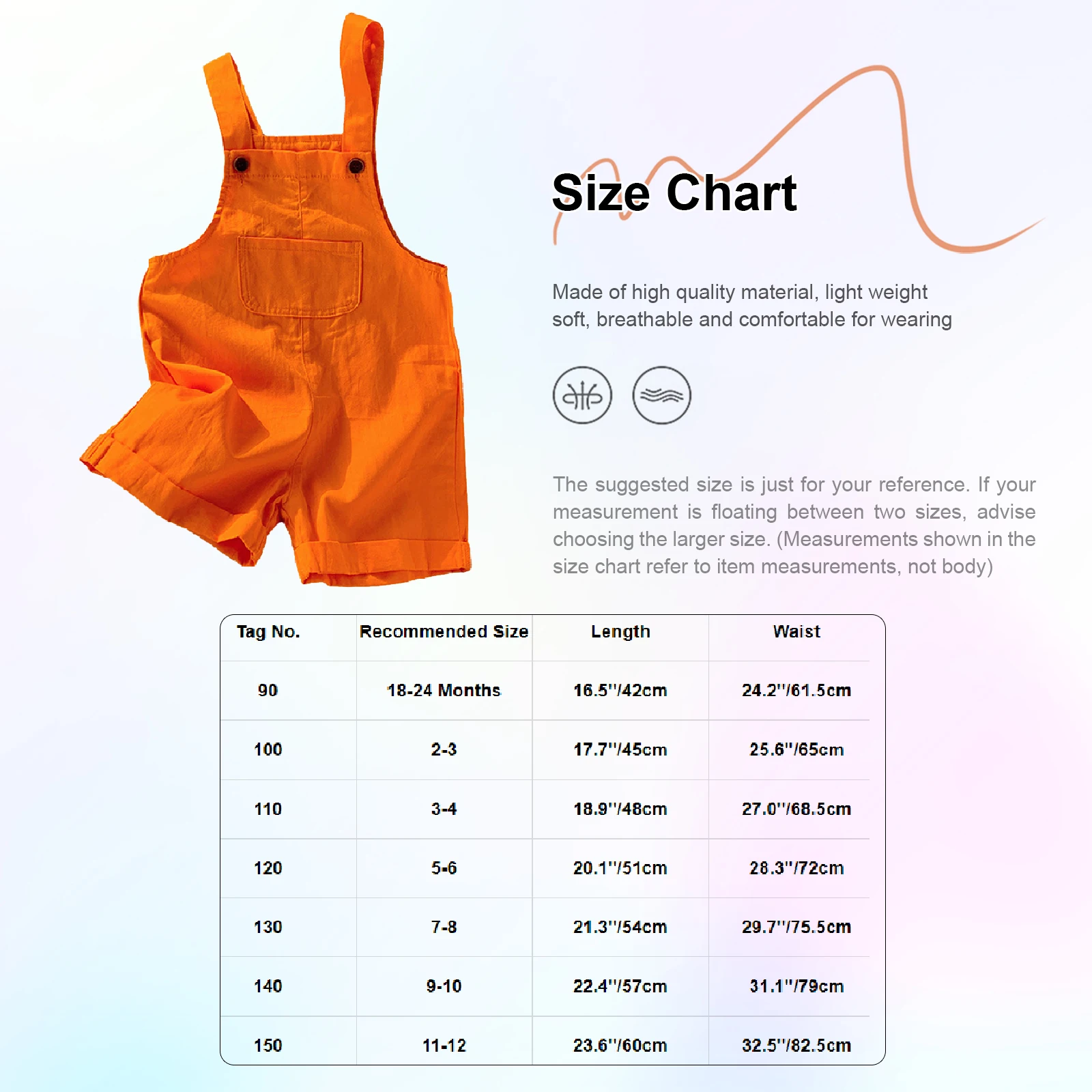 Kids Twill Shortalls Romper – Toddler Summer Jumpsuit, Adjustable Straps, 5 Pockets, Sizes 3-7 Years, Orange 2 thumbnail image