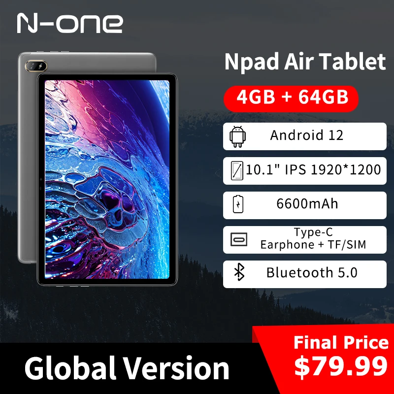 N-one NPad Air 2023 Tablet PC 10.1inch 1920x1200 FHD IPS 4G Network 4GB RAM 64GB ROM UNISOC T310 Android 12 Type-C Dual Wifi