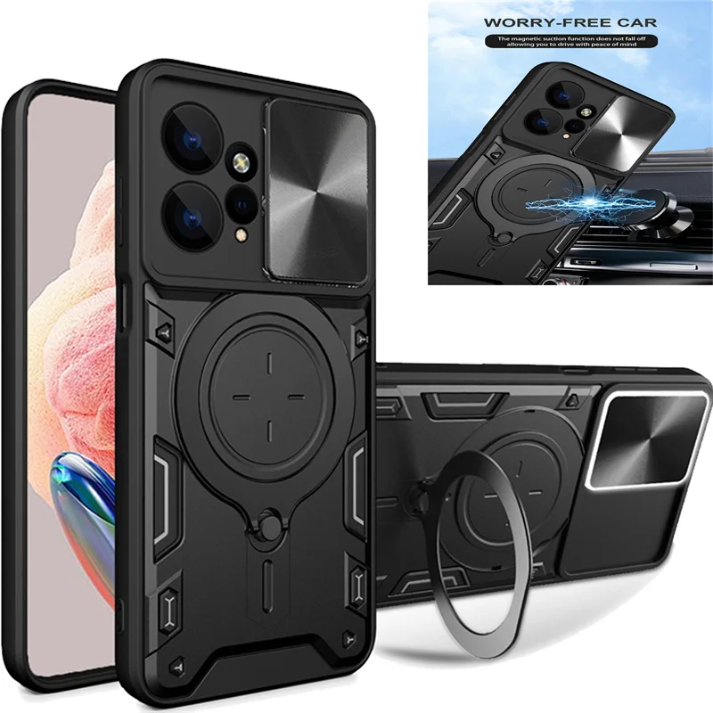 Luxury Magnetic Vehicle-Mounted 360 Rotat Ring Kicstand Funda Per Xiaomi Redmi 12 Note 12S 11S Pro Plus Turbo A2 A1 10C 10A Case