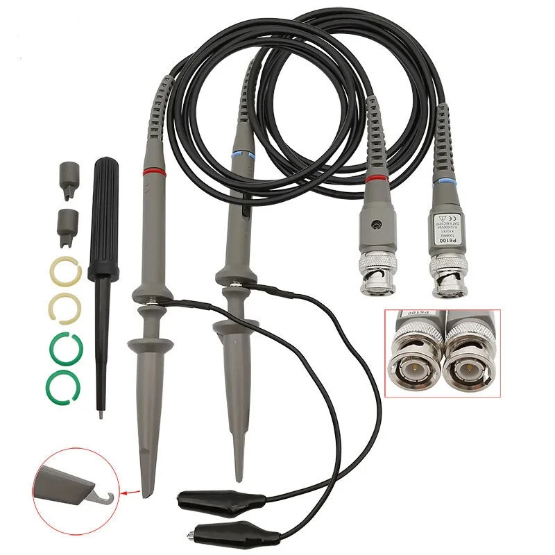 P6100 Oscilloscope Probe 1X/10X Adjustable Attenuation BNC Leads Switchable Input Voltage 10:1 1pcs 2pcs 100MHz Bandwidth