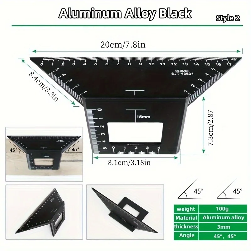 1pc Multifunctional Angle Ruler 45 90 Degree Aluminum Alloy Accurate Woodworking Square Angle Ruler Marking Gauge Carpenter Tool 2