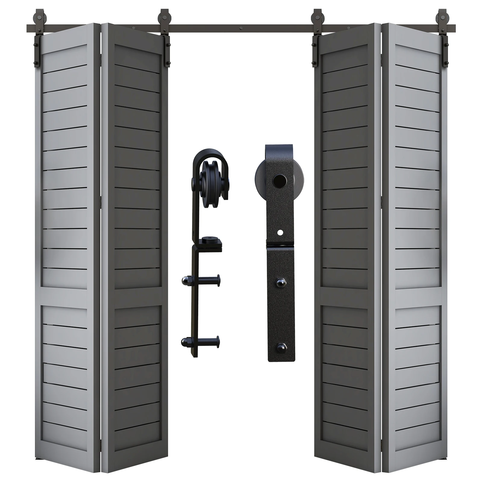 

CCJH Bi-Folding Sliding Barn Door Hardware Kit Heavy Duty Roller Track Kit for 4 Doors Smoothly Quietly Easy to Install No Door