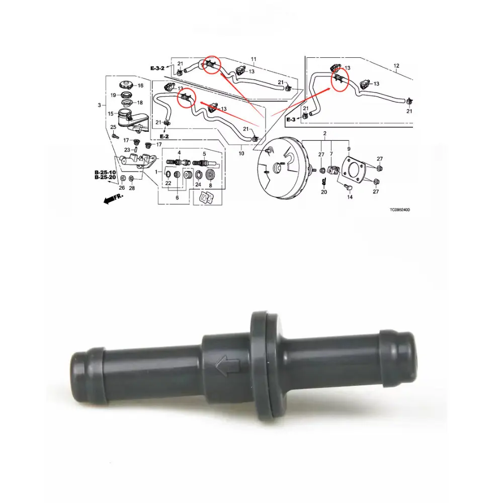 Applicable to Accord civic Odyssey ELYSION CRV Fit city Brake vacuum assist tube one-way valve