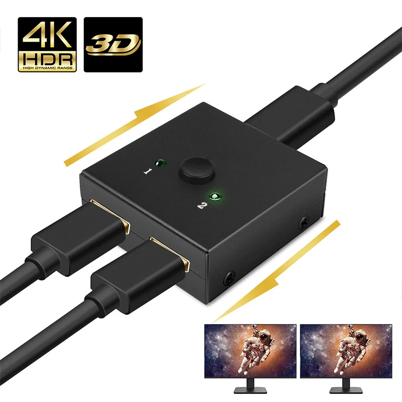 Splitter 1 In 2 Out 4K Uhd 3D Splitter Compatibile Hdmi Hd 1 X2 2 X1 1080P Switch Split 1 In 2 Out Switcher Per Hdtv Dvd Ps3/4 Xbox